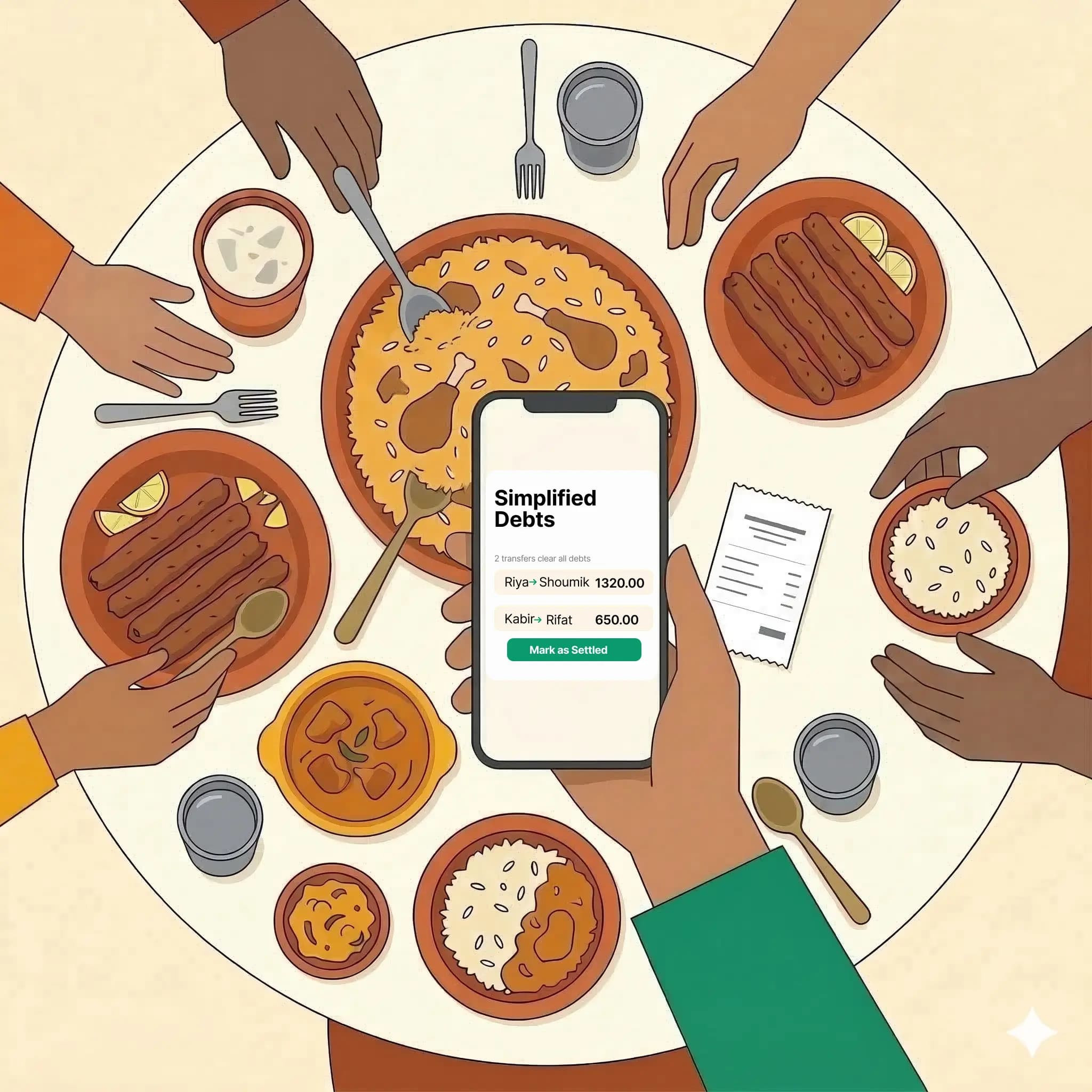 Friends splitting a restaurant bill